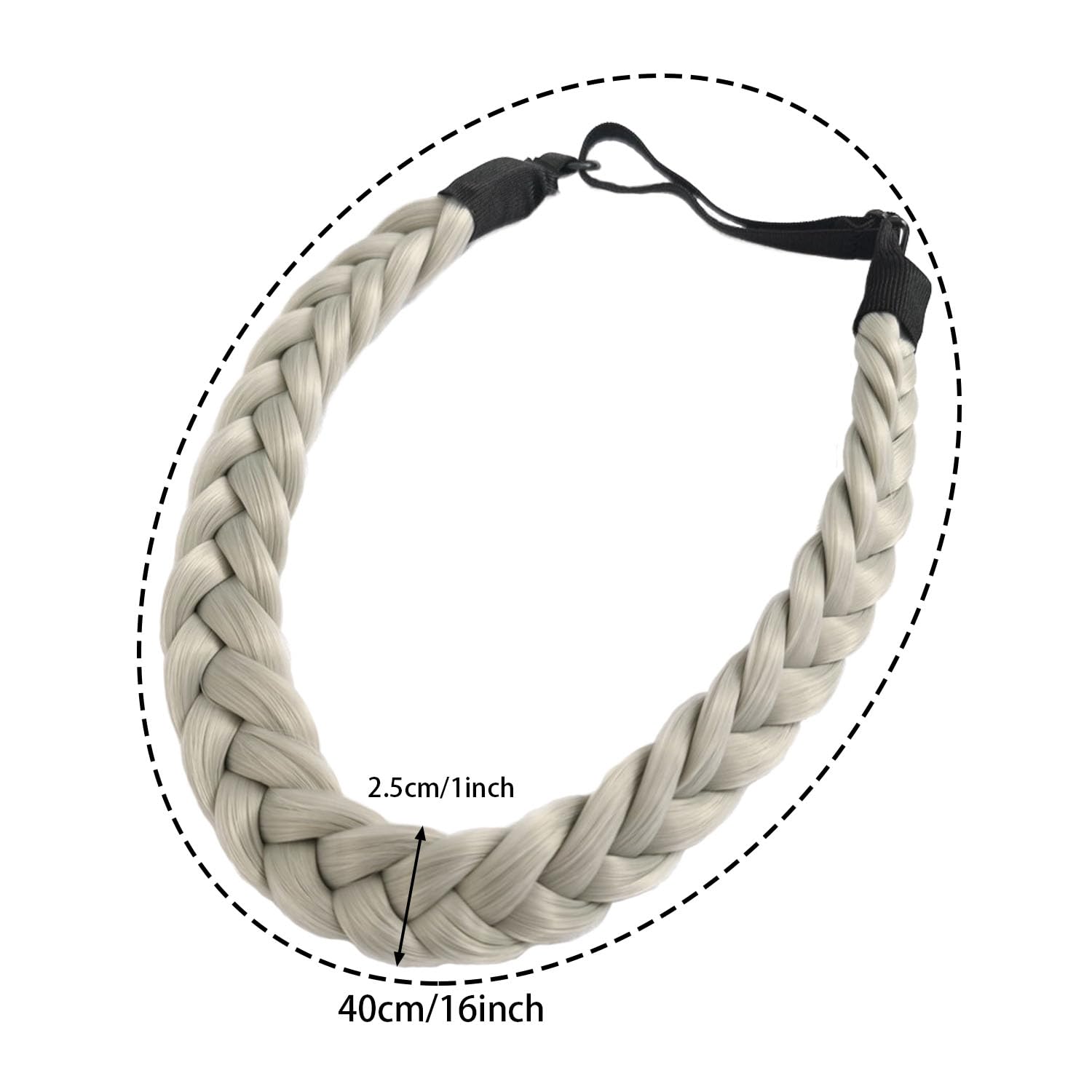 Braided Hair Band for Women, Soft Elastic Plait Headband in Light Grey - Image 2