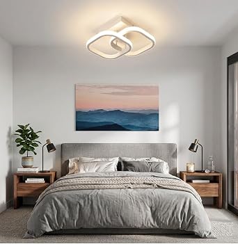 Lzy Avize Çift Kare Plafonyer, Beyaz, Alüminyum, Modern Stil, LED Aydınlatma, Salon & Yatak Odası için Tavan Armatürü [Enerji Sınıfı A]