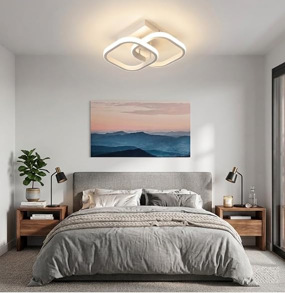 Lzy Avize Çift Kare Plafonyer, Beyaz, Alüminyum, Modern Stil, LED Aydınlatma, Salon & Yatak Odası için Tavan Armatürü [Enerji Sınıfı A]