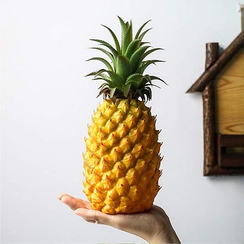 Miniatura 3 de Yarrkc Adorno de fruta de piña artificial grande de 12 pulgadas, exhibición de piña falsa de alta simulación, frutas, verduras, estudio fotográfico,