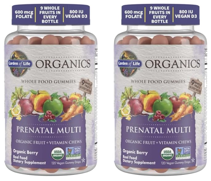 Garden Life's Organics, caramelle gommose prenatali multiple, frutti di bosco, vegani, 2 x 120 gomme gommose (confezione da 2)