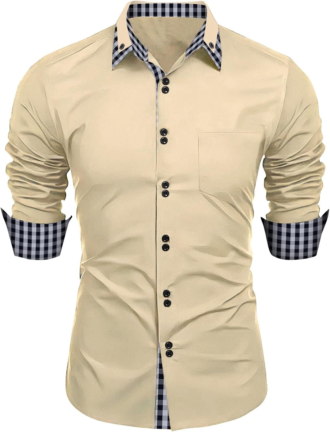 Ymosrh Men's Business Shirts Button Up Long Sleeve Solid Color Fall Beach Casual Dress Shirts, M-3XL