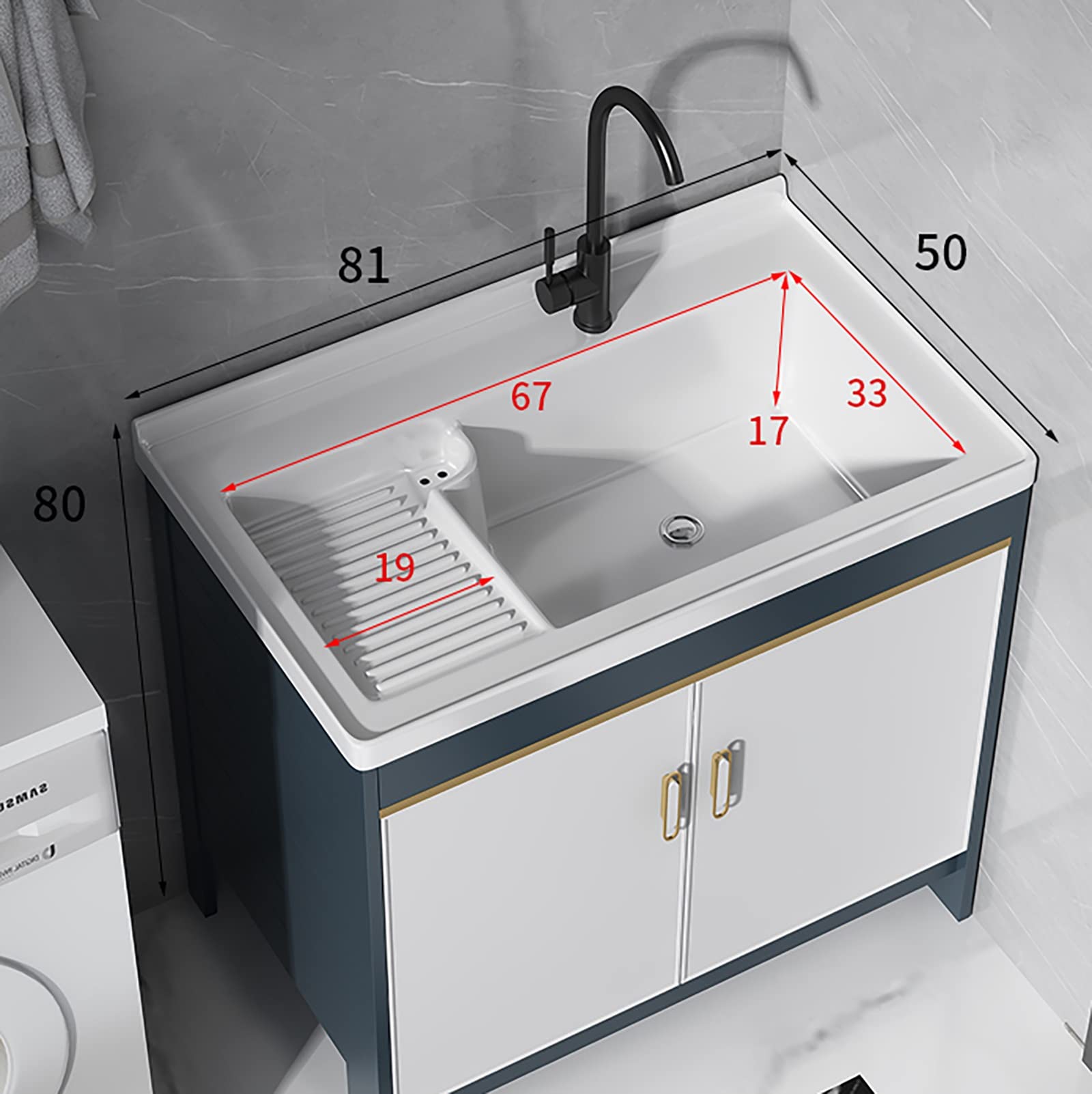 Fregadero de cerámica para Cocina Fregadero Industrial Fregadero de un Compartimento Fregadero de Banco de Trabajo Fregadero Comercial para Negocios Restaurante Cafetería Bar Hotel Garaje La