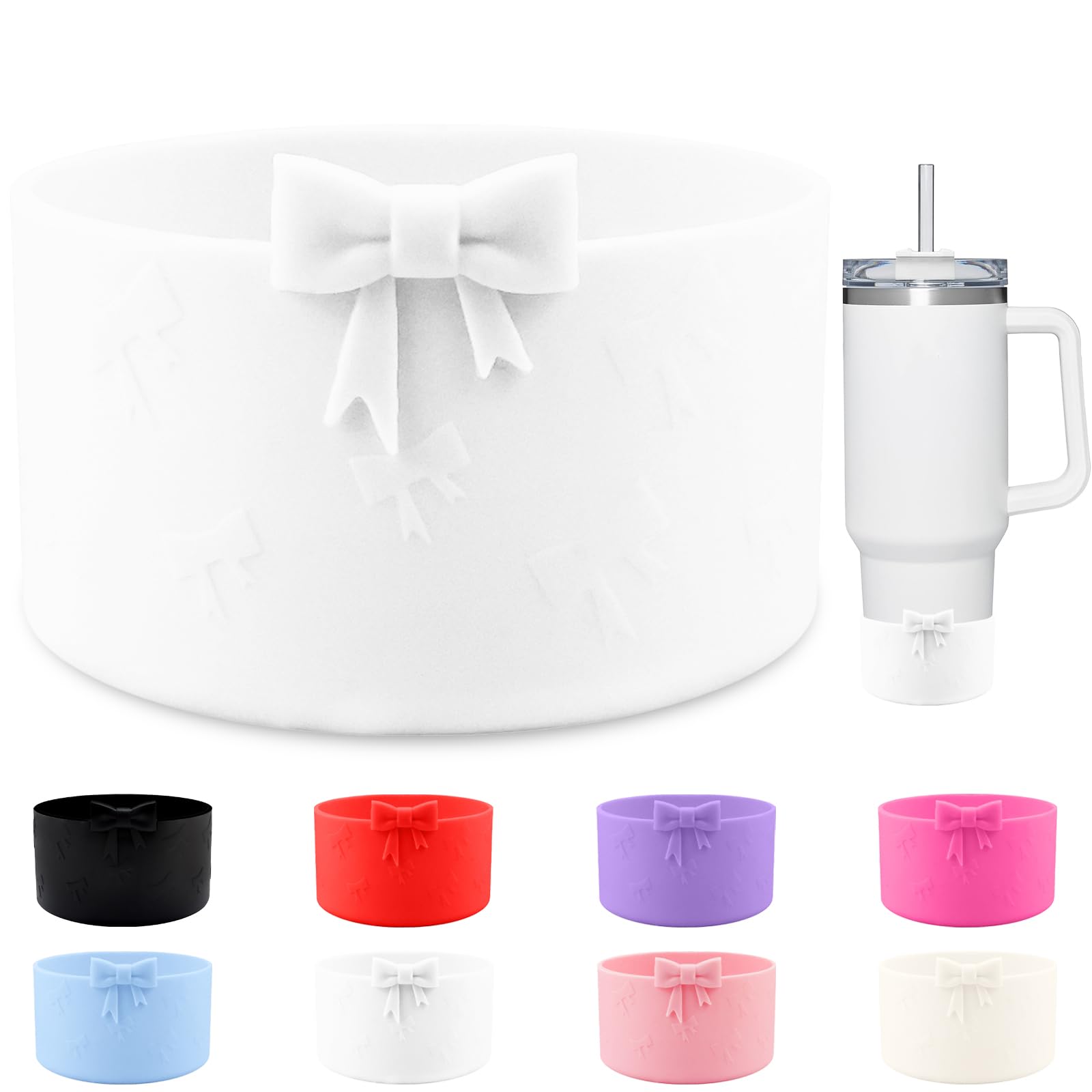 DEWJDFSC Bow Protective Silicone Boot,Compatible with Stanley Cup 20/30/40Oz,for Hydroflask Boot 12-24Oz,More Bottles with 2.95in Bottom,for Stanley