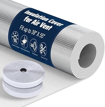 Attic Fan Insulation Cover, 39 x 55 Inch Aluminum Foil Attic Ceiling Shutter Seal Covers, 3 Layers Insulation with Flexible Velcor Strips, Easy to Cut and Install