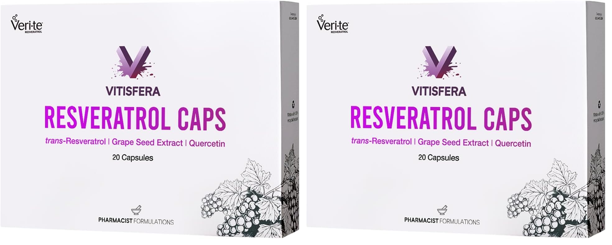 Vitisfera Resveratrol Caps – 200 mg Trans Resveratrol (Veri-te®), Üzüm Çekirdeği Ekstresi, Quercetin – 20 Vegan Kapsül (2 paketi)