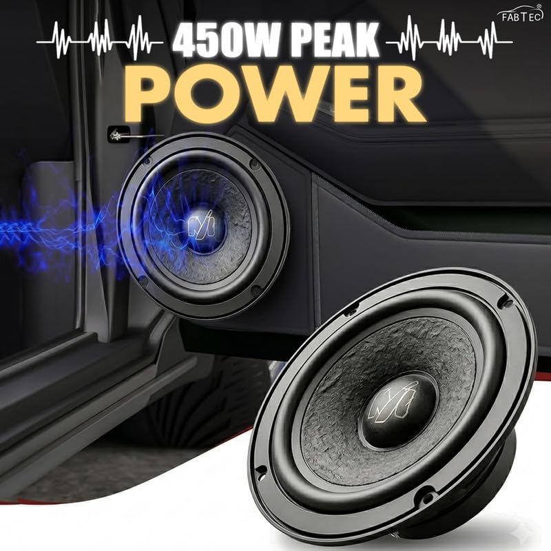 Image of FABTEC 80w RMS /450w Peak Power Mid Range 6.5 Inch 4 Ohm Speaker for Cars, Bookshelf Monitors, Hi-Fi Systems & DIY Projects (Set of 2)