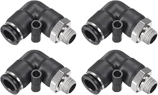 M METERXITY 4 Pack Push to Connect Tube Male Elbow Fitting - Pneumatic Air Push Quick Connect, Apply to Pipe Connection (5/16" OD x G1/8 Thread, Black)