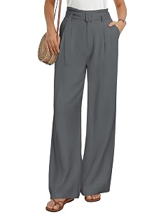 GRACE KARIN Linen Pants Women Wide Leg High Waisted Palazzo Trousers with Pockets Business Casual Outfits