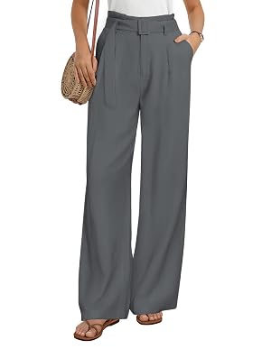 GRACE KARIN Linen Pants Women Wide Leg High Waisted Palazzo Trousers with Pockets Business Casual Outfits
