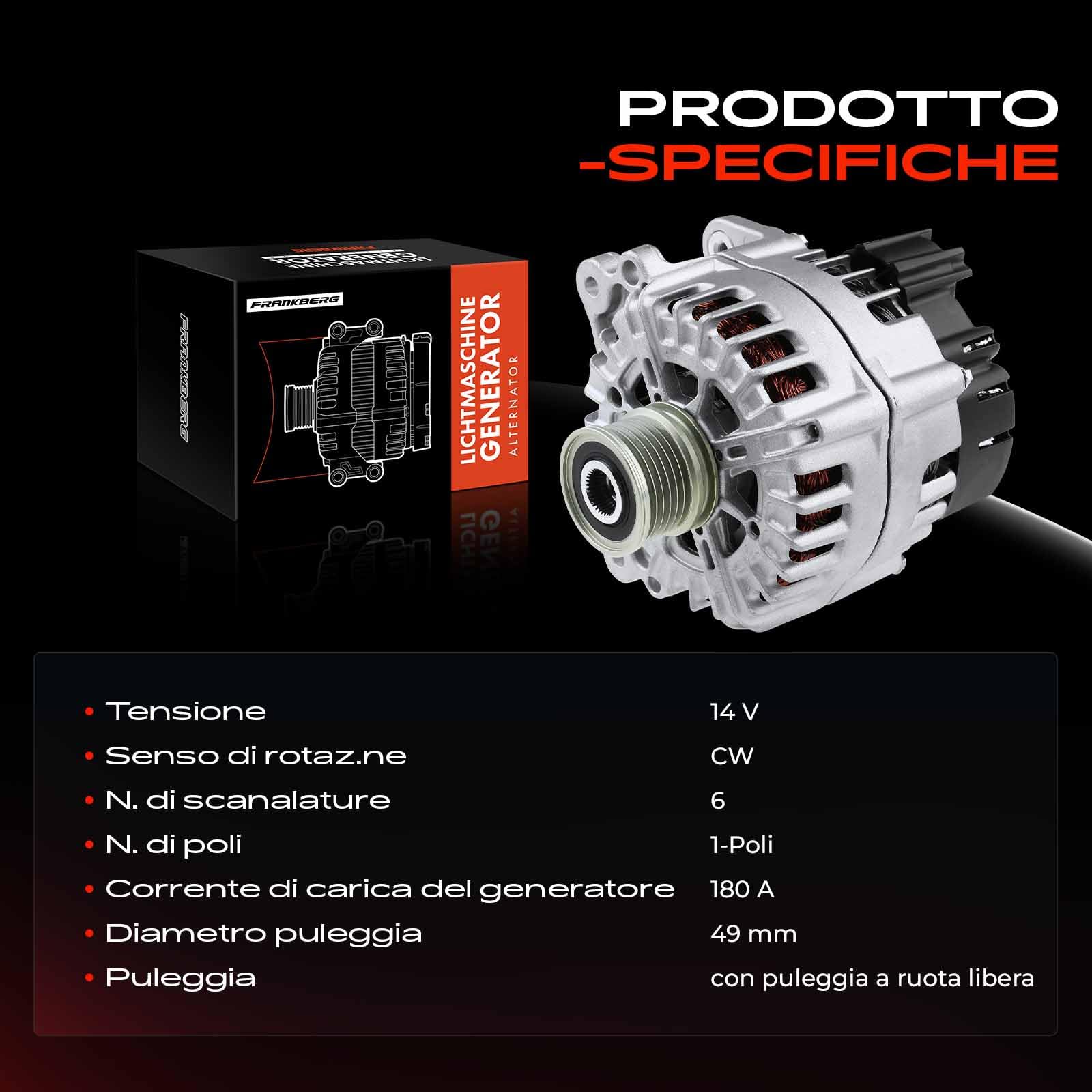 Frankberg Generatore Alternatore Diesel Compatibile con A4 Avant 8K5 2.0L A6 Avant 4G5 4GD 2.0L Q5 8RB 2.0L A4 8K2 2.0L A4 Allroad 8KH 2.0L Replace# FG20S014