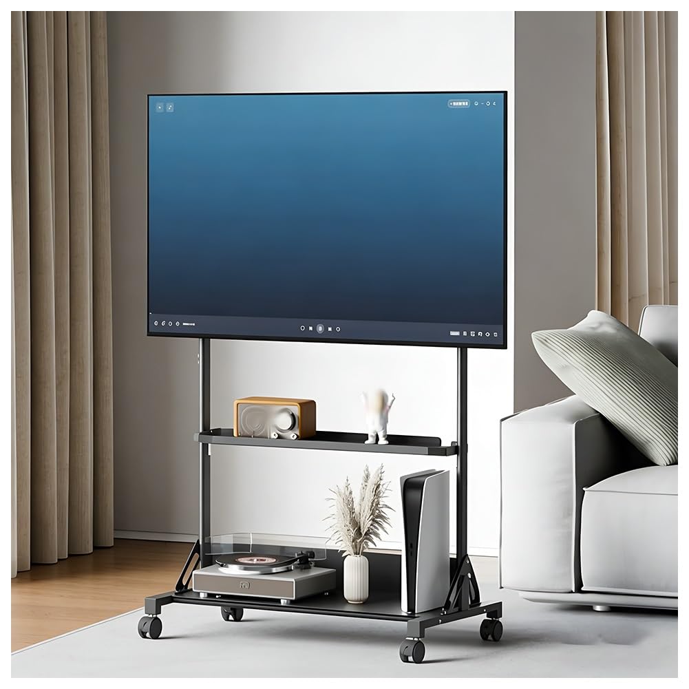JKJZSALJ Mobile Tv Stand With Wheels, Height Adjustable Rolling Tv Cart For 32-85 Inch Tvs, Floor Tv Mount With Storage Shelves, Portable Monitor Stand For Living Room & Bedroom