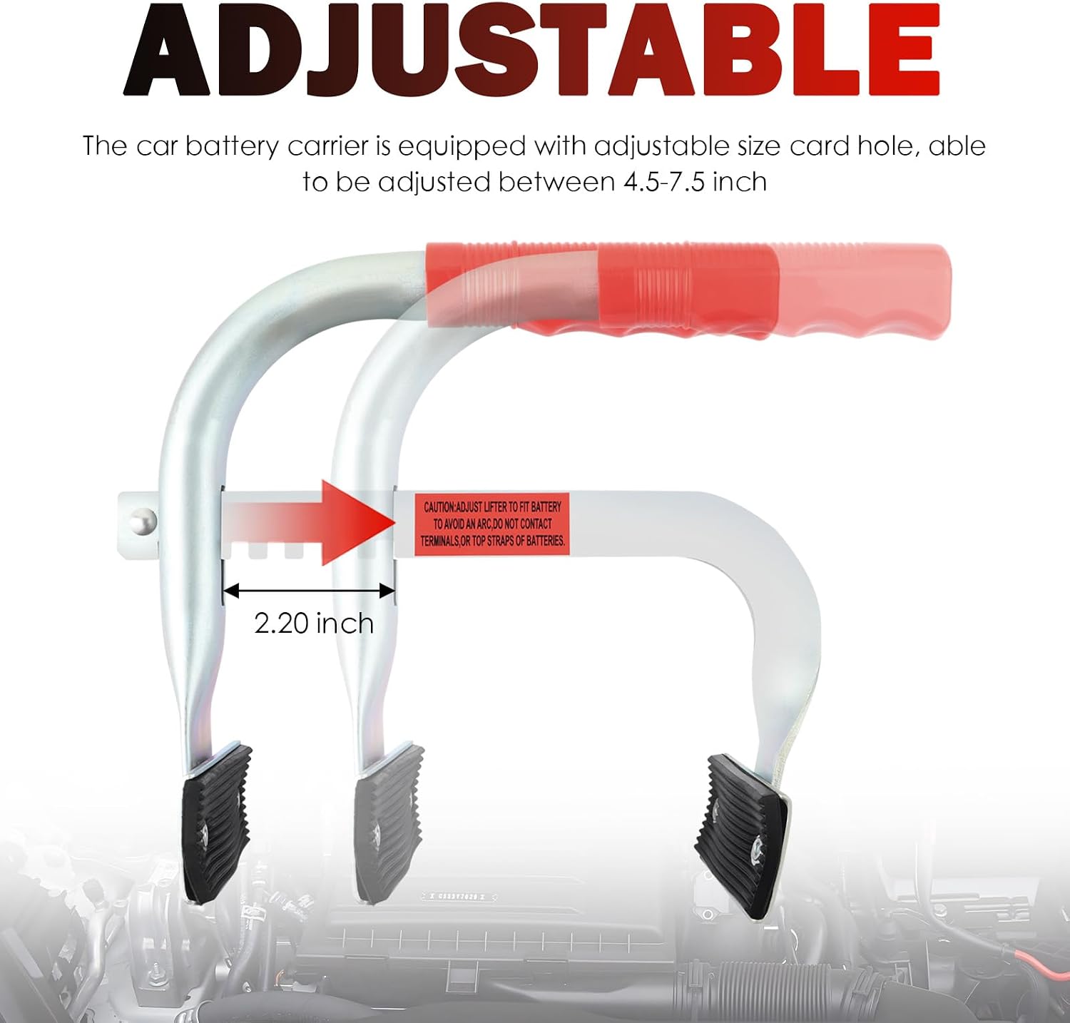 4.5 to 7.5" Heavy Duty Car Battery Carrier,Battery Lifter for Lifting and Carrying Batteries,Universal Car Batteries Removal Tool as Automotive Tools with Non-Slip Pads
