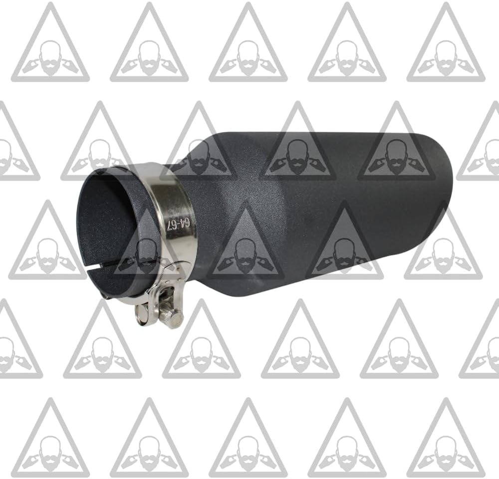 | Exhaust Black Powder Coated Universal Rolled Angle Cut Truck Tip 2.5" Inlet ID 4" Outlet OD 12" Inch Long | Stainless Steel | Aftermarket Replacement