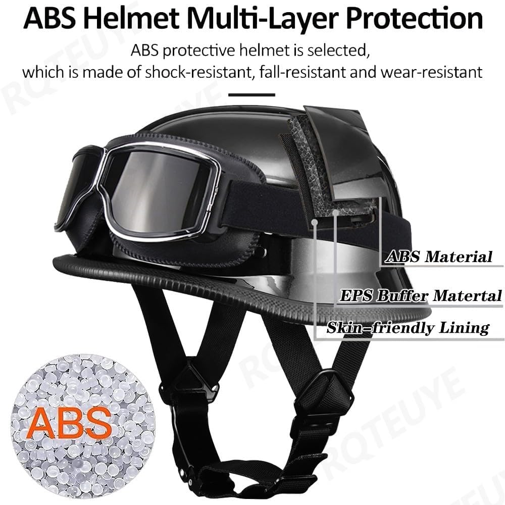 Style Allemand Millésime Moto Demi-Casque, ECE Approuvé Adulte Hommes Femmes Visage Ouvert Casque de Moto, avec Lunettes Masque Gants, pour Hachoir Croiseur Rue Trottinette