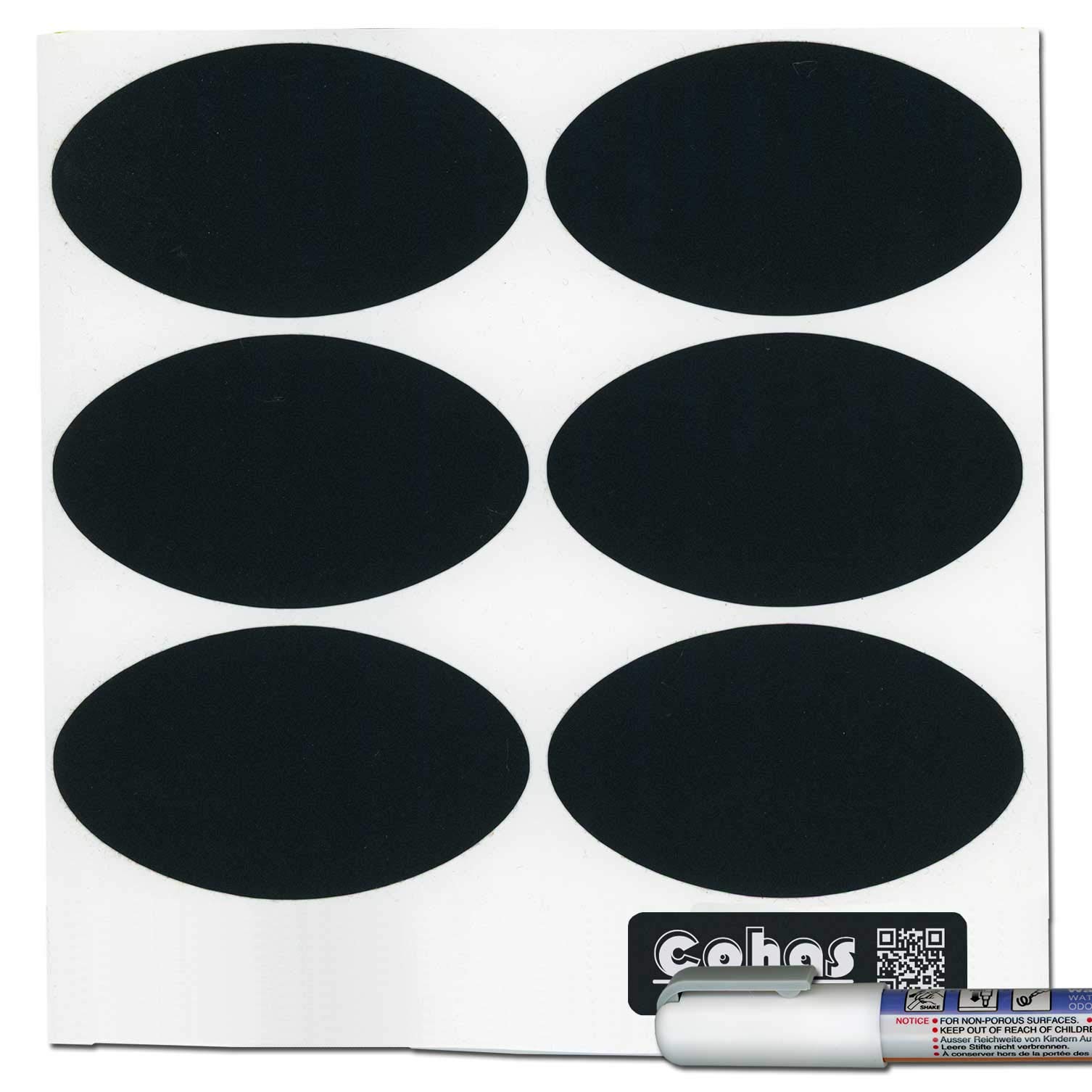 CohasChalkboard Labels in Large Oval Shape Includes Liquid Chalk Marker and 18 Labels, Fine Tip, White Marker