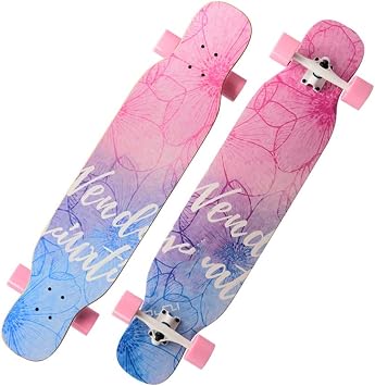 Pro Longboard Complete 42 Inch Skateboards Deck, 8 Layer Maple Double Kick Long Boards Skateboard for Girls Boys Skate Boards Cruiser Beginners Men Girls Teens Adults Color Style P
