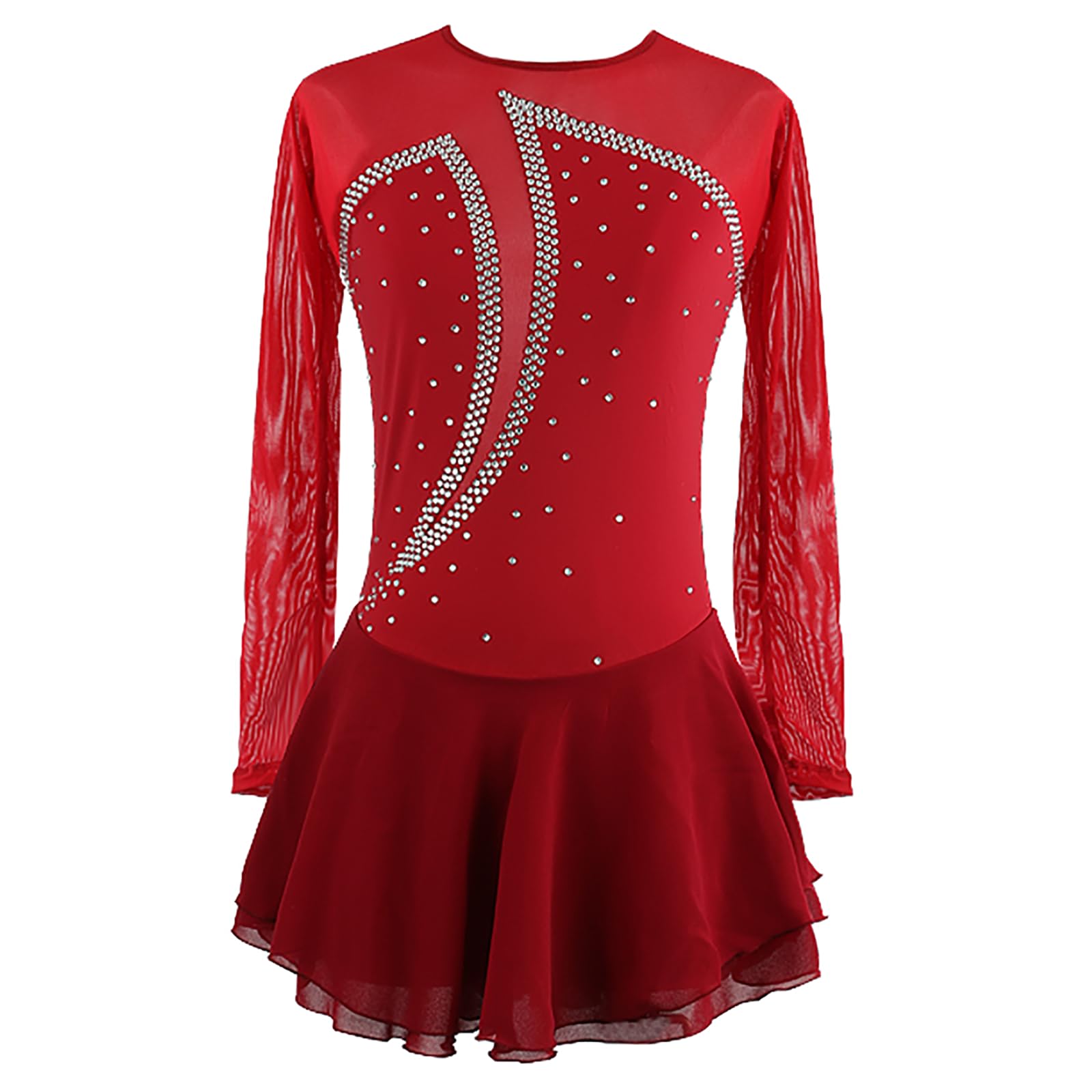 Eiskunstlauf Kleid Damen Eislaufen Rollschuh Kleid Artistique Ballettkleid Tanzkleid Gymnastik Sport Bekleidung(Size:M,Color:Rot)