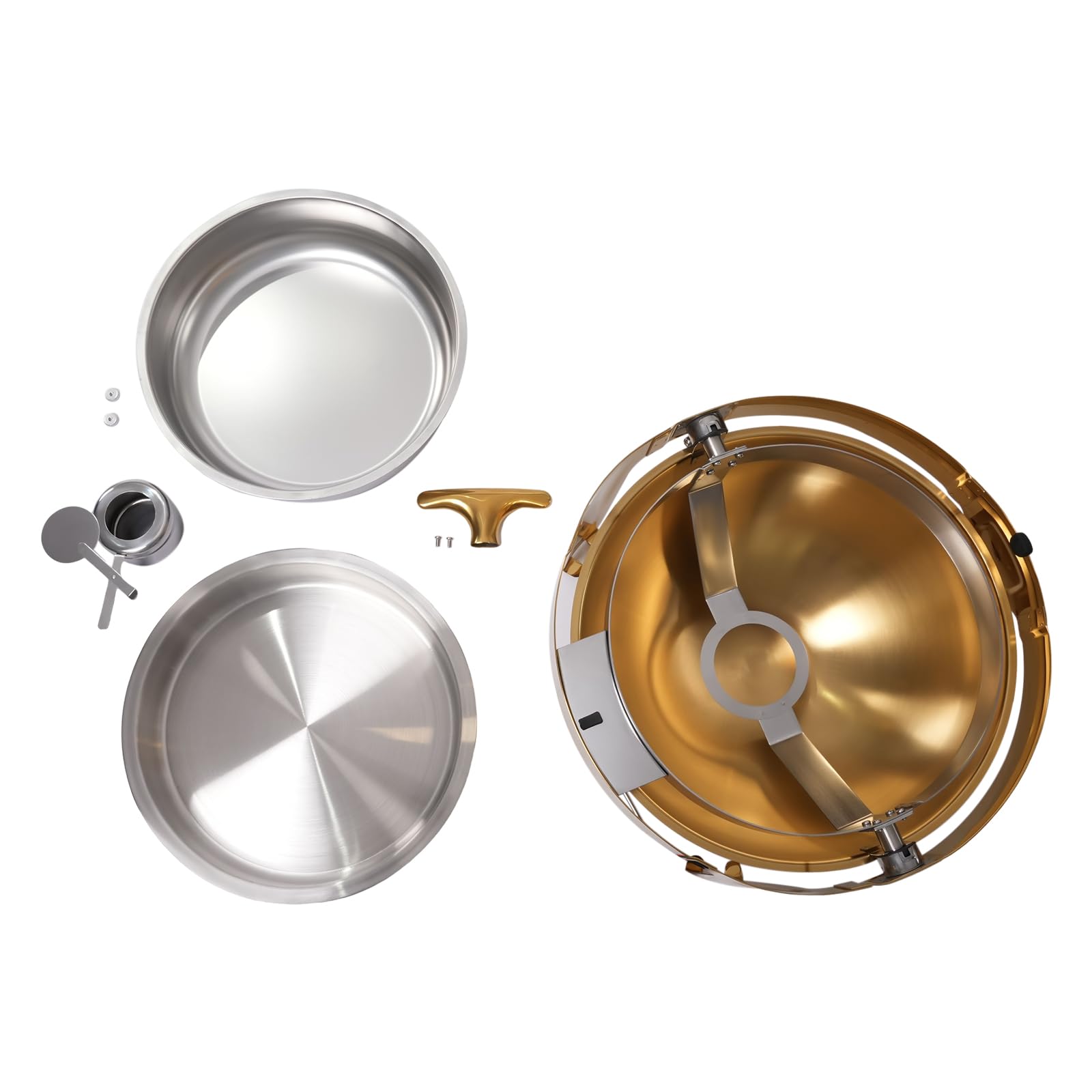 Juego de platos redondos de acero inoxidable de 9.51 cuartos de galón, planchas redondas de acero inoxidable dorado para fiestas, bodas, banquetes, eventos de graduación