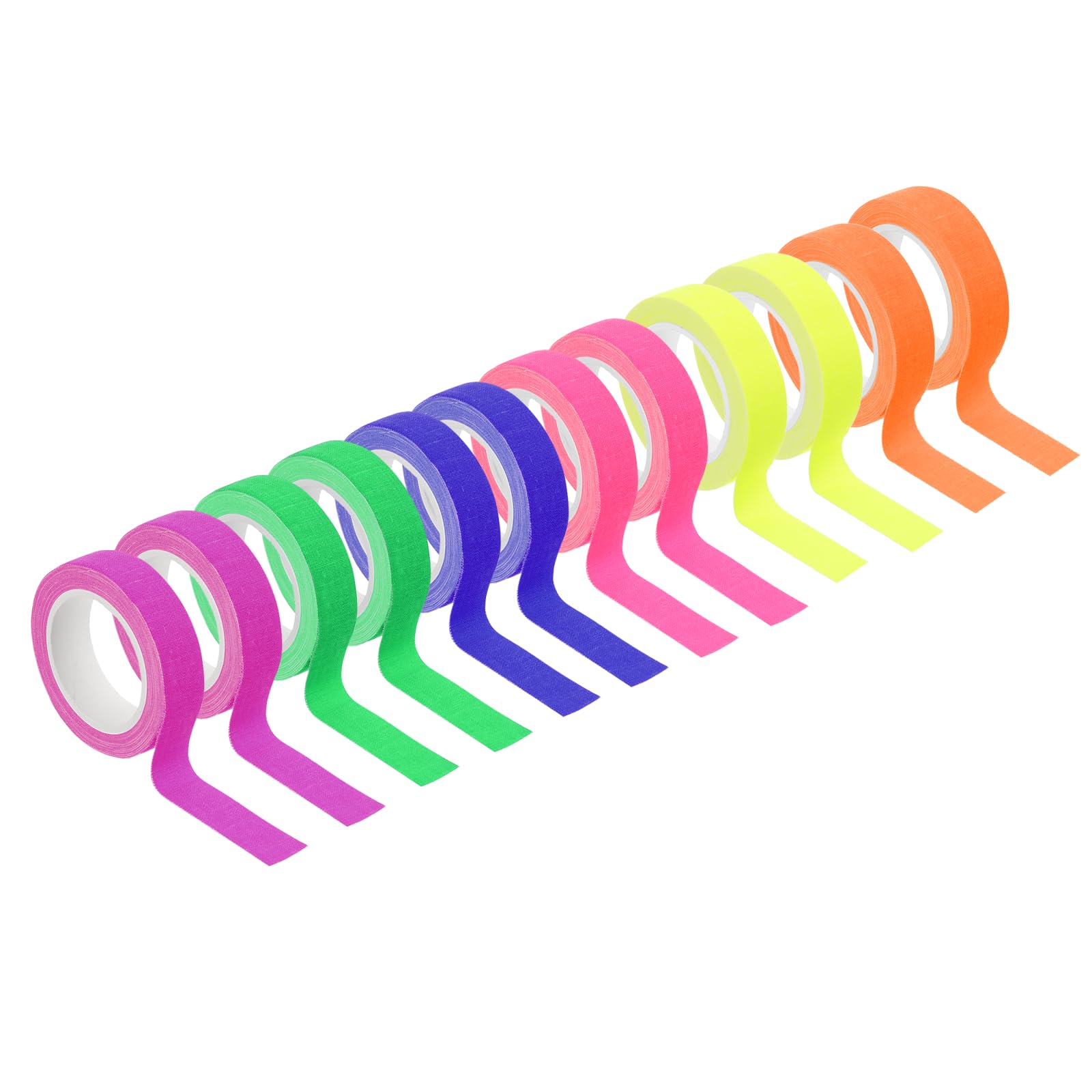 PATIKIL 15mm x 5m Neon Gaffer Cloth Tape, 12 Roll Rainbow Colors Fluorescent Blacklight Reactive Glow in the Dark Tape for Dance Floors Glow Party Supplies