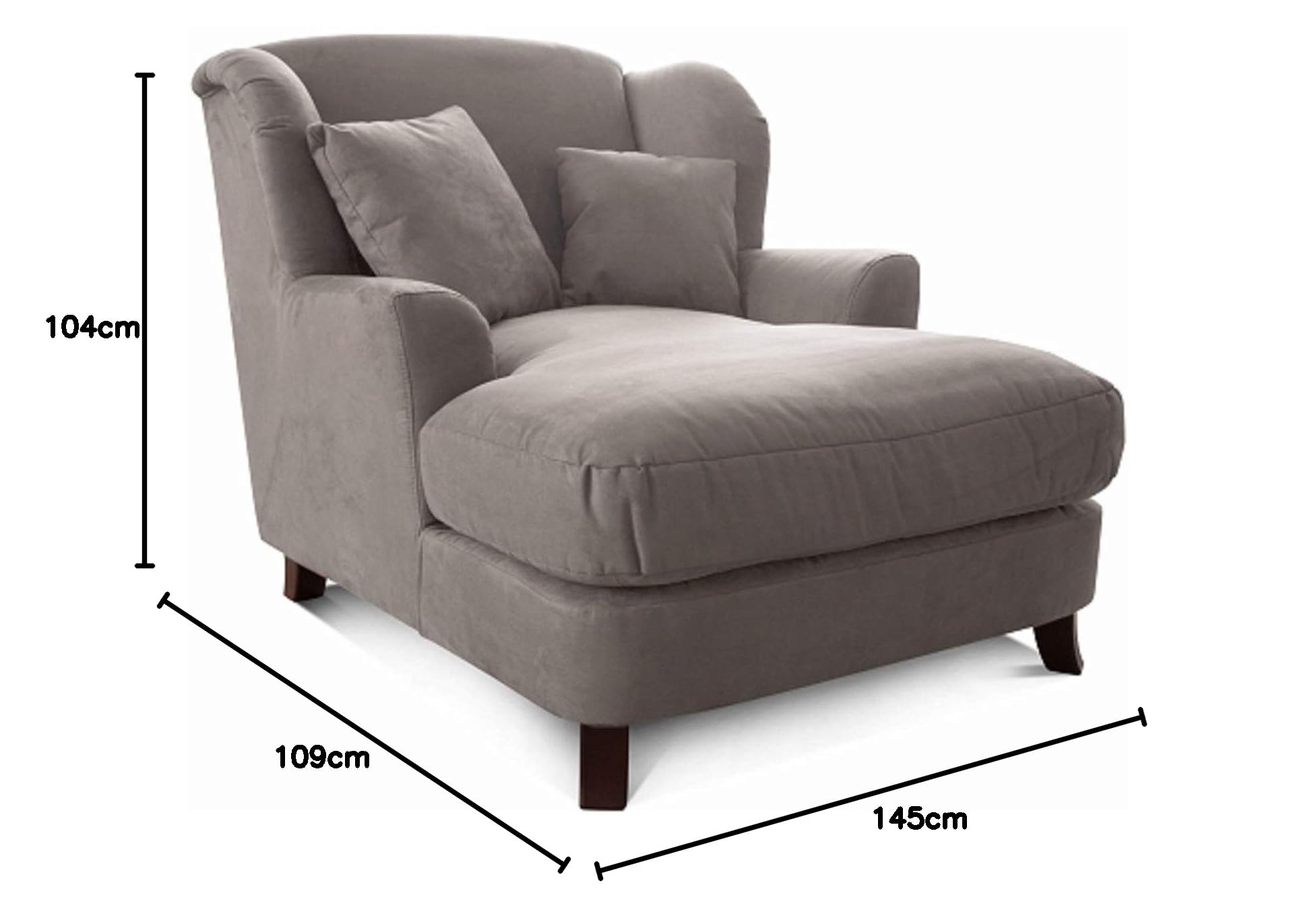 Cavadore XXL-Sessel Assado / Großer Polstersessel mit Holzfüßen und großer Sitzfläche / Inkl. 2 Zierkissen / 109 x 104 x 145 / Mikrofaser Anthrazit