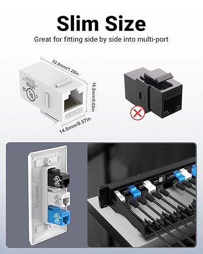 Miniatura 6 de VCE Acoplador Keystone CAT6 con certificación UL, paquete de 25 unidades, acoplador Ethernet hembra a hembra, acoplador RJ45 para CAT6CAT5eCAT5,