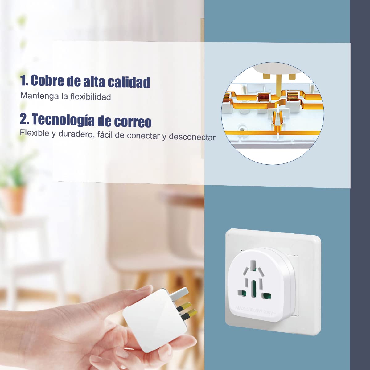 Adaptador Europeo EXTRASTAR para múltiples enchufes Nacionales, Adecuado para Viajes. Compatible con EE. UU., Reino Unido, China, Francia, Alemania, Italia, Australia y Otros países, 2 Unidades. — view 7