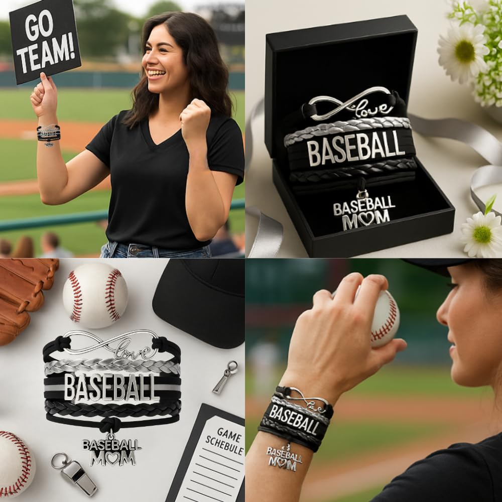Infinity Collection Mom Charm Bracelet - Baseball Jewelry for Moms - Gift for Player's Moms