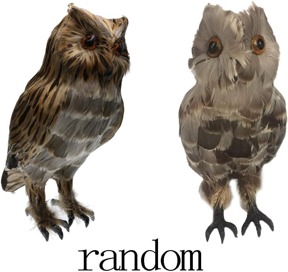 Realistic Artificial Feathered Owl Statue Figurine Home Garden Decoration (Brown)