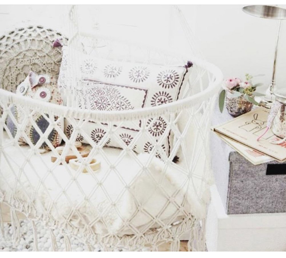 Baby Wiege Hängebett Boho Style Hängematte Wiege mit Quaste Seite Komfort Krippe Minsheng Webstoff