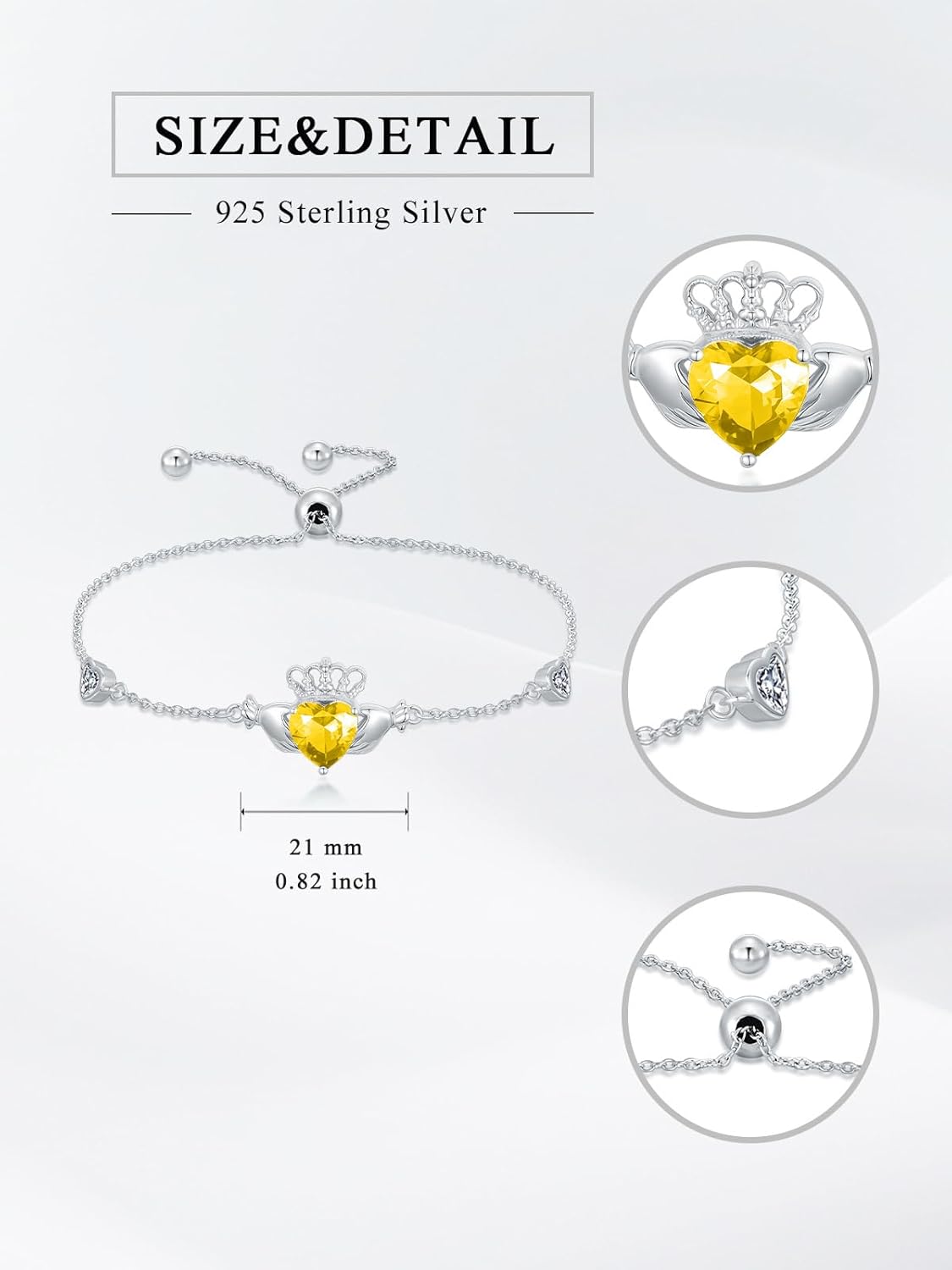 Claddagh Bracelet 925 Sterling Silver Irish Claddagh Bracelet with 12 Months Heart Birthstone Irish Good Luck Jewelry Gifts for Women - Image 6