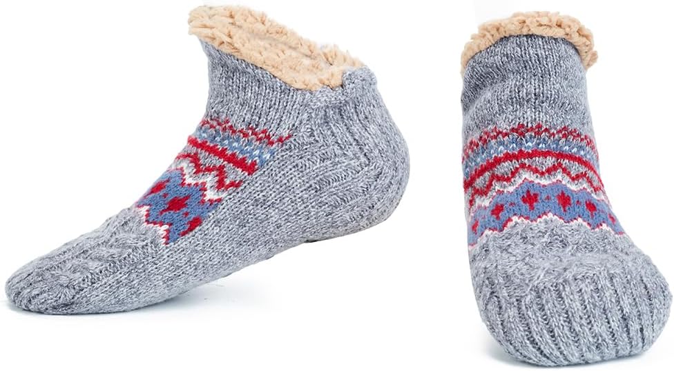 LEMZONE Fuzzy Slipper Socks for Men, Non Slip Fleece Lining Cabin Socks with Grips Christmas Stocking Stuffers Cozy Gifts