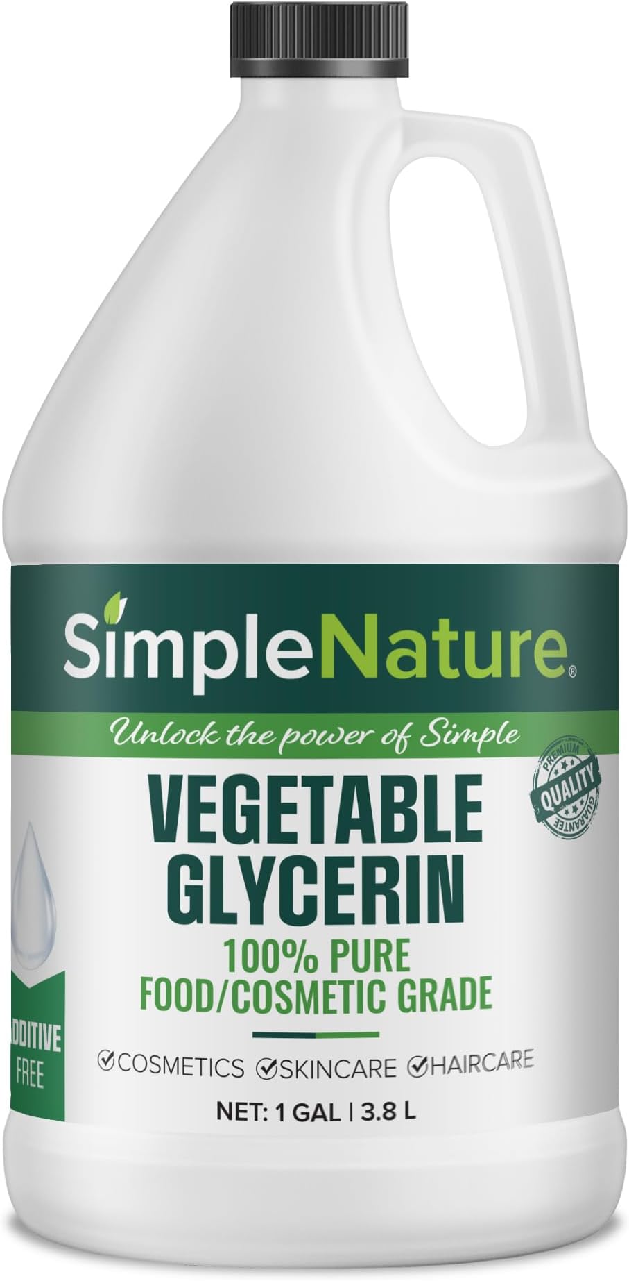 SimpleNature 100% Pure Vegetable Glycerin - 1 Gallon (128 fl oz) - Food/Cosmetic Grade Skincare, Haircare, Cosmetics, Soapmaking, Crafts - Softening & Moisturizing Multipurpose Humectant
