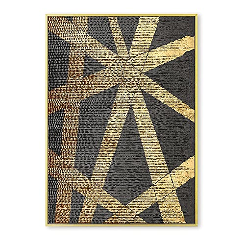 Peinture salon abstrait or et noir style scandinave rétro