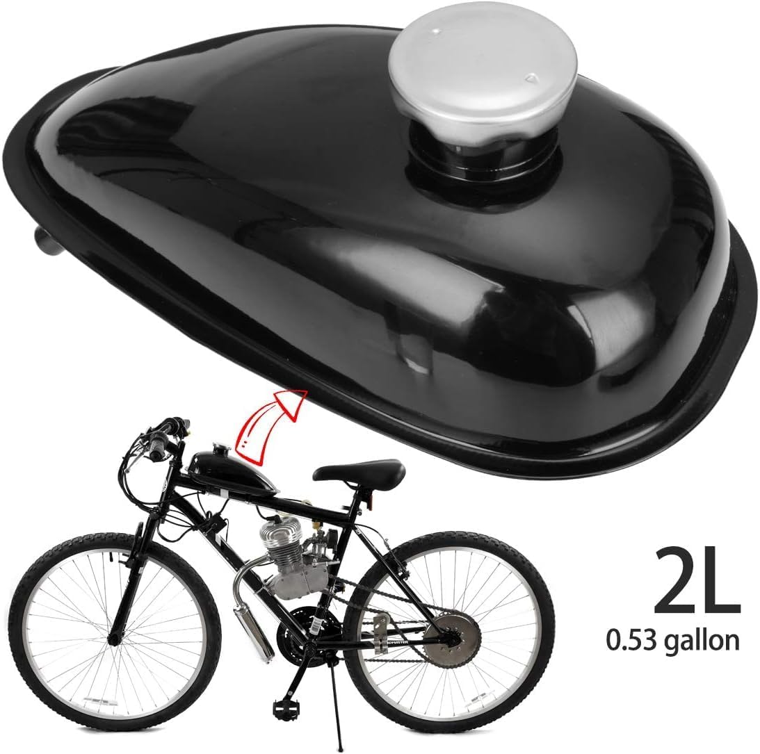 2L Metal Fuel Gas Tank with Petcock Gas Tank Cap for 80cc 60cc 49cc Motorized Bicycle Engine