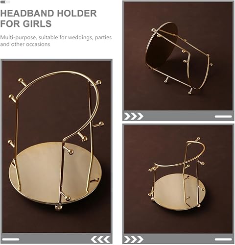 Miniatura 6 de Uonlytech Soporte de exhibición de corona Tiara Crown Headband Display Rack de metal dorado banda para el pelo Soporte para sombrero, soporte corto