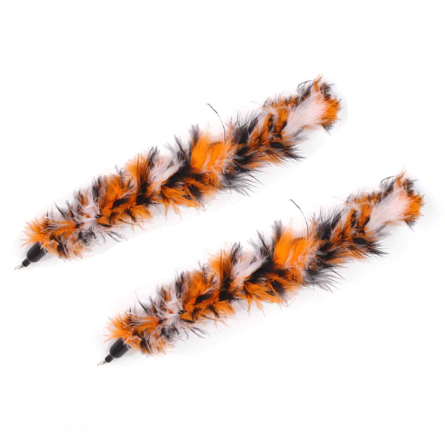 2 Pcs Cat Toys Interactive Refill Replacement Feather Pack Furry Tail Butterfly Dragonfly Fish Mouse Caterpillar Worm Birds Feathers for Kitten Cats CT15-11 Yellow Long Feather