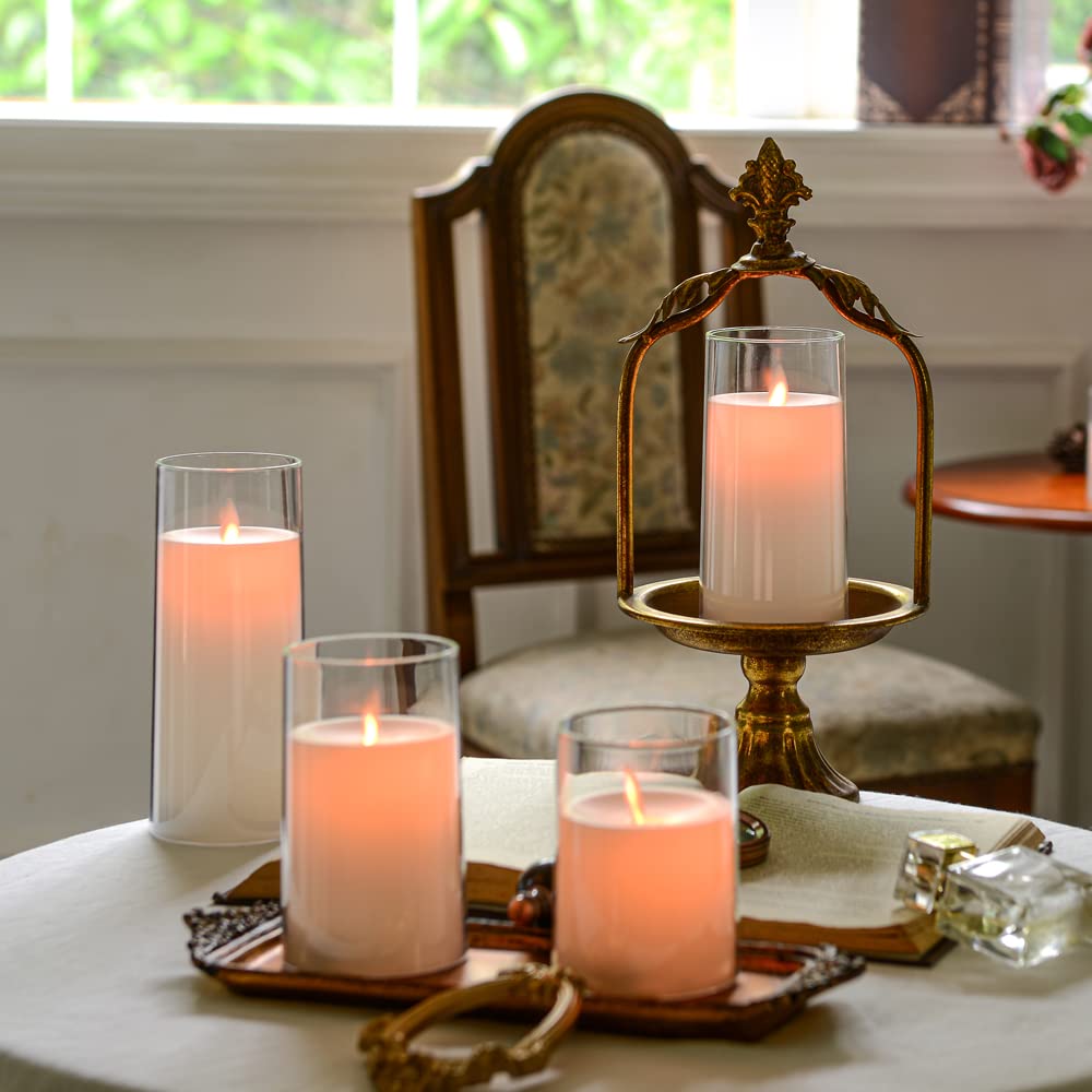 Eebuss Flickering Flameless Candles, Battery Operated LED Pillar Moving Flame Candles with Timer and Remote Control, Set of 7 (D 3"Ã—H 4" 4" 5" 5" 6" 7" 8")(White)