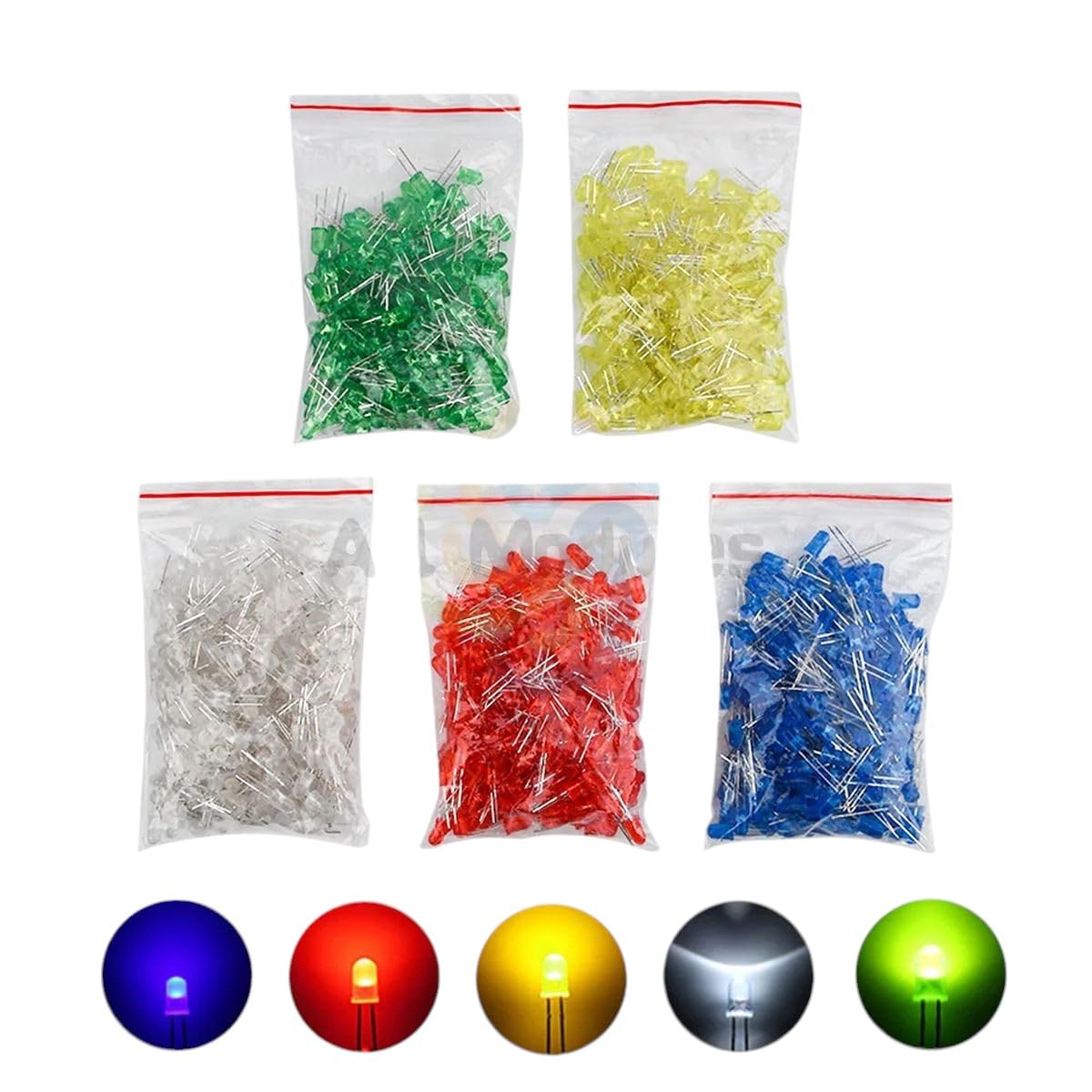 1000pcs 5 Colors 5mm LED Light Emitting Diode Round Assorted Color White Red Yellow Green Blue Kits New for Arrival 2025 High for Quality