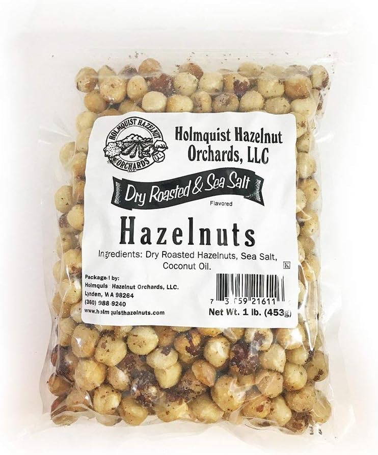 Holmquist Hazelnuts Dry Roasted Hazelnuts | Sea Salt | Skins Mostly Removed | HEART HEALTHY | GLUTEN FREE, KOSHER, RESEALABLE, KETO-FRIENDLY | 1 LB Bag