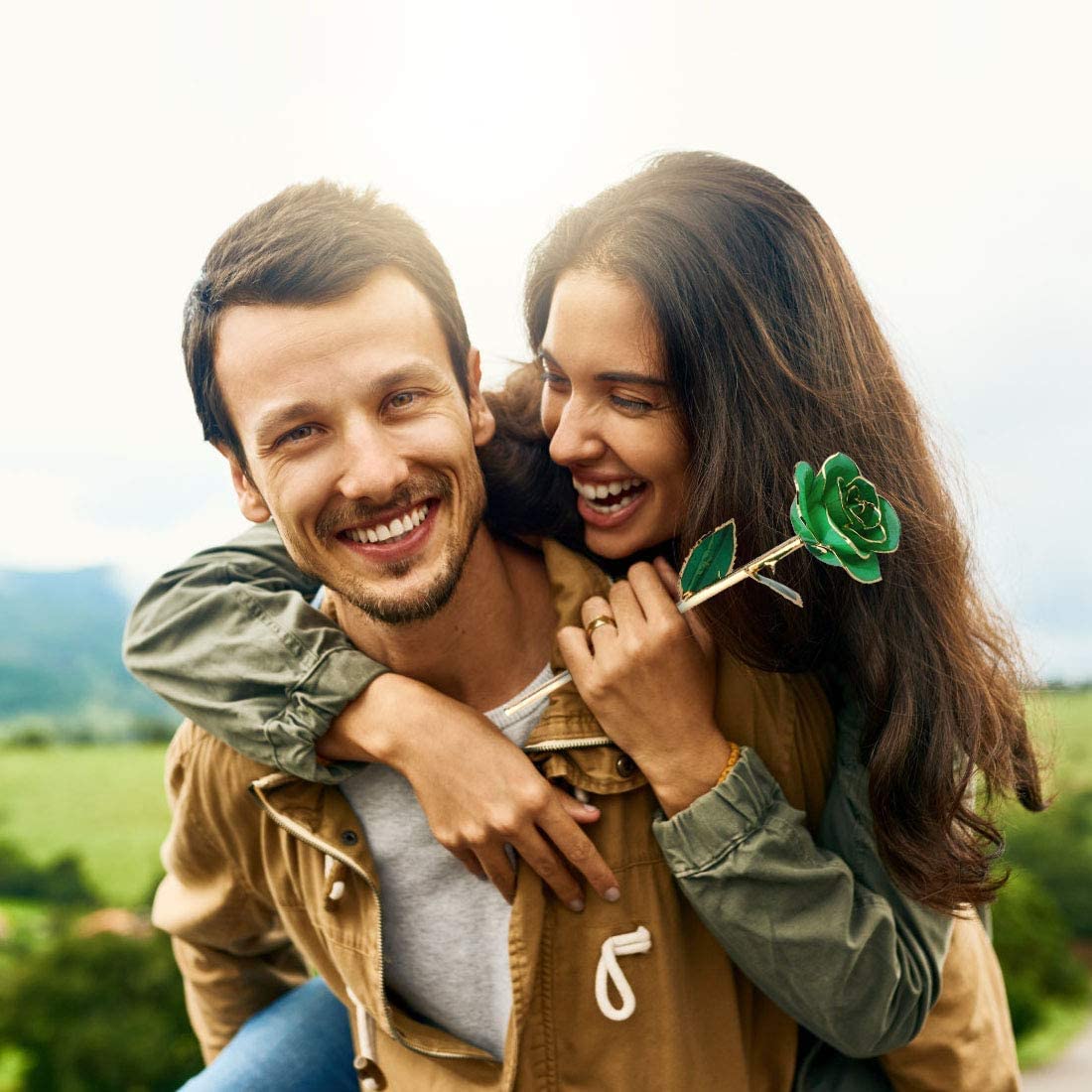 Gold Plate Rose, 24k Gold Dipped Preserved Long Stem Rose Flower for Her Women Wife Mother Girlfriend, Present at Christmas Day Valentine's Day Anniversary Birthday Mothers Day, Green Rose with Stand