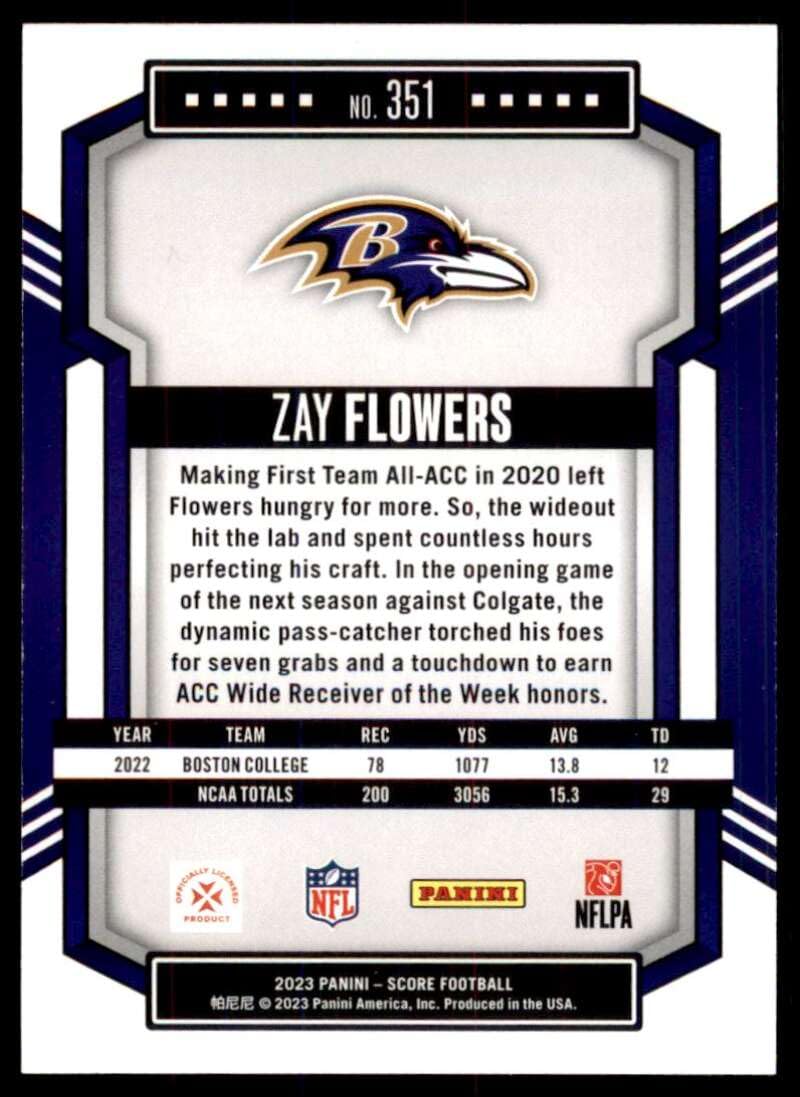 Amazon.com: 2023 Score #351 Zay Flowers RC Rookie Baltimore Ravens