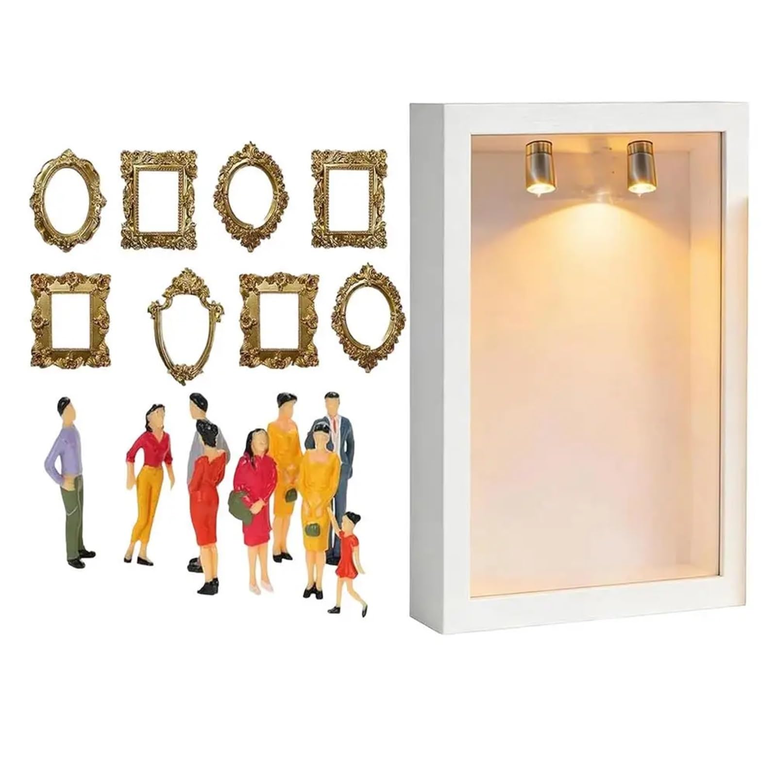 Caja de recuerdos tipo «shadow box» en miniatura, Mini Museum Silhouette Box DIY Idol Álbum de fotos con estatua en miniatura, multicolor(White)