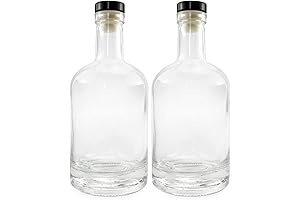 Cornucopia 12-Ounce Clear Glass Rum Bottles with Synthetic Corks, Pack of Two