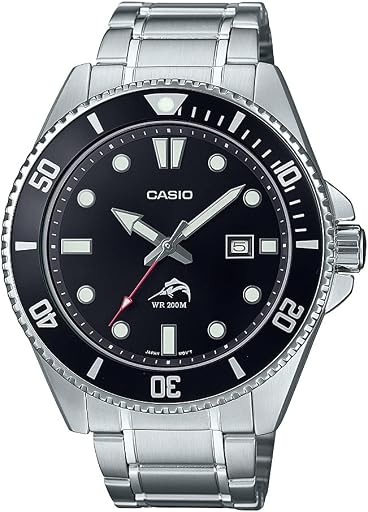 Casio Classic Diver Stainless Steel Watch Date Indicator MDV-106DD-1A1VCF, Black/Silver