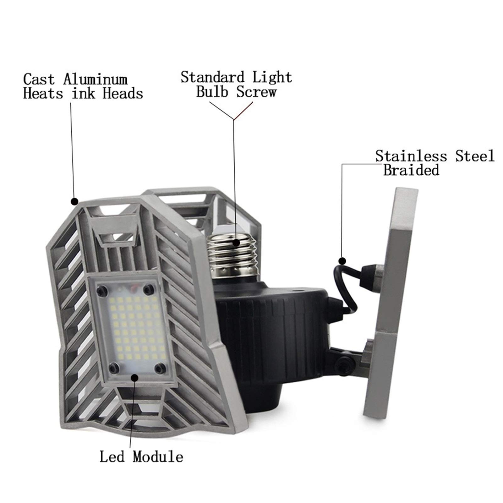 Luce Garage,Plafoniere Led A Soffitto Garage 60W 144 deformabile Lamp Garage luce del cereale della lampadina ad alta intensità Parcheggio Magazzino scantinato industriali Home Lighting(220V,Without R