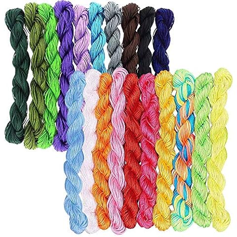 Rayong 20 Pcs Premium Silk Nylon Cord 1mm Waxed Cord Nylon Beading String Waxed Polyester Cord for DIY Necklace Bracelet Craft Making (20 Colors, 25m Each Color) Cover