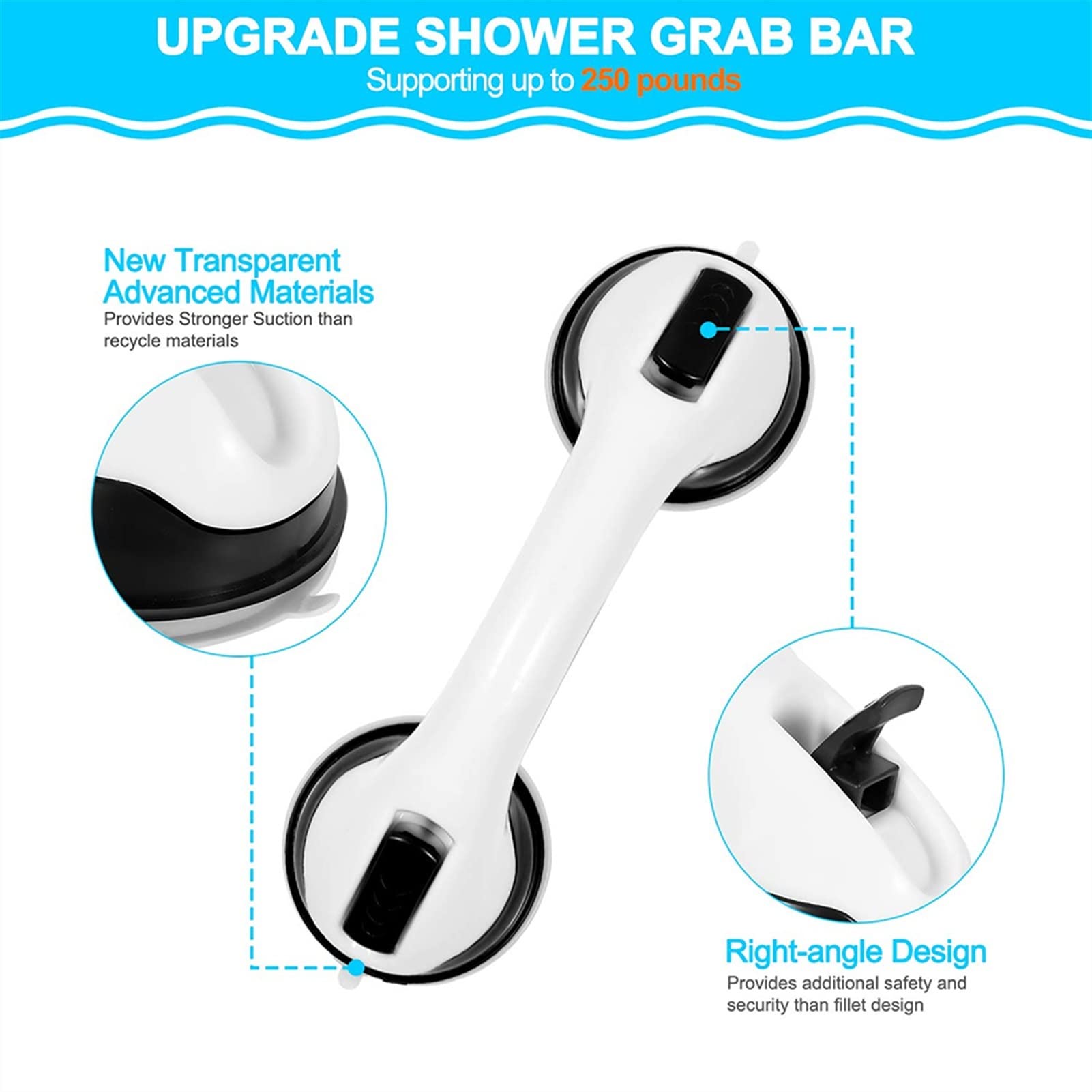 Barra de Agarre para Ducha con Ventosa, Ventosa Fuerte Barra de Agarre para Inodoro Ducha de Seguridad Mango para bañera Barra de Agarre para niños Barra de Agarre Antideslizante para manij