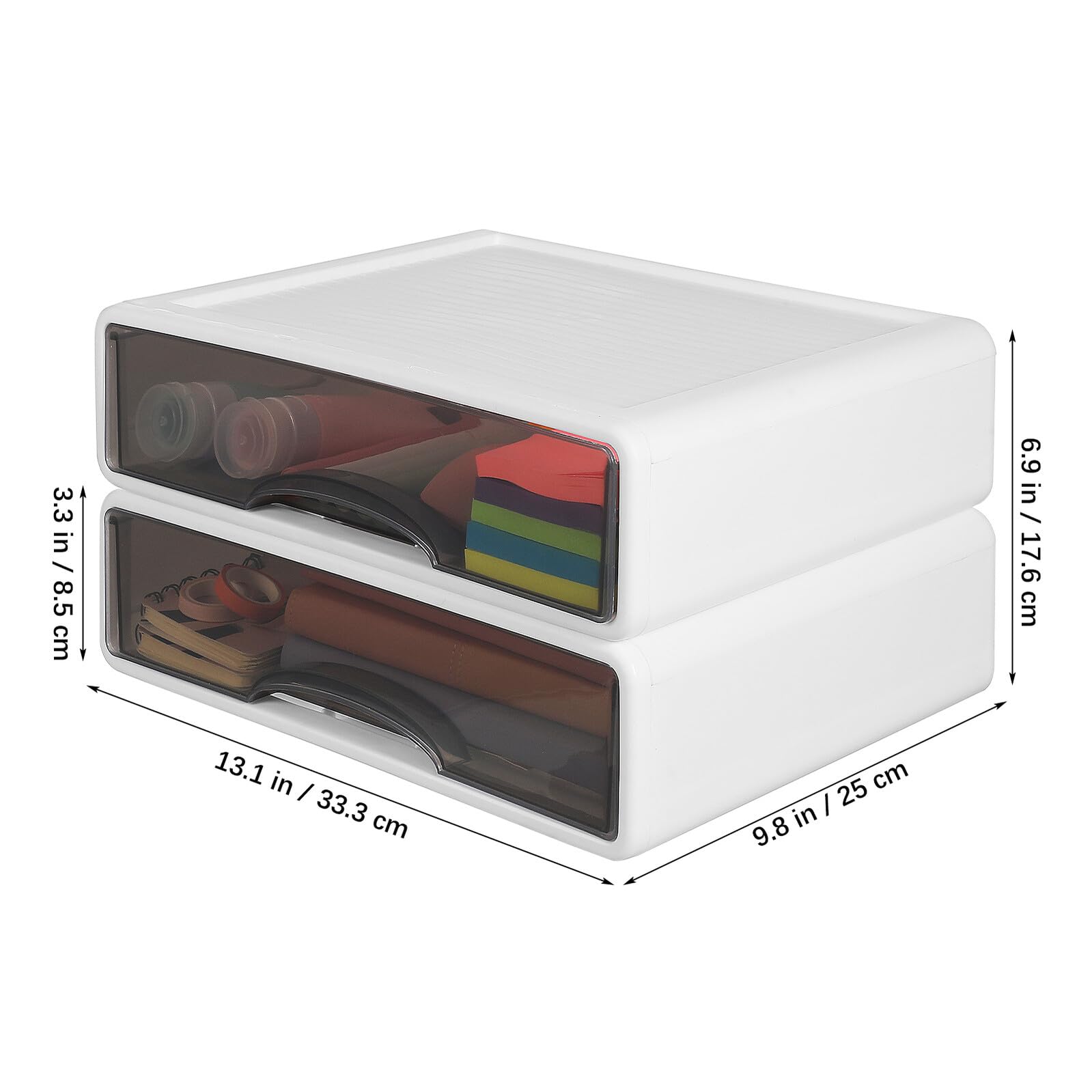 2 pezzi Portaoggetti Scrivania in Plastica Resistente Organizer Impilabili con Design Minimalista per Cancelleria Makeup e Documenti