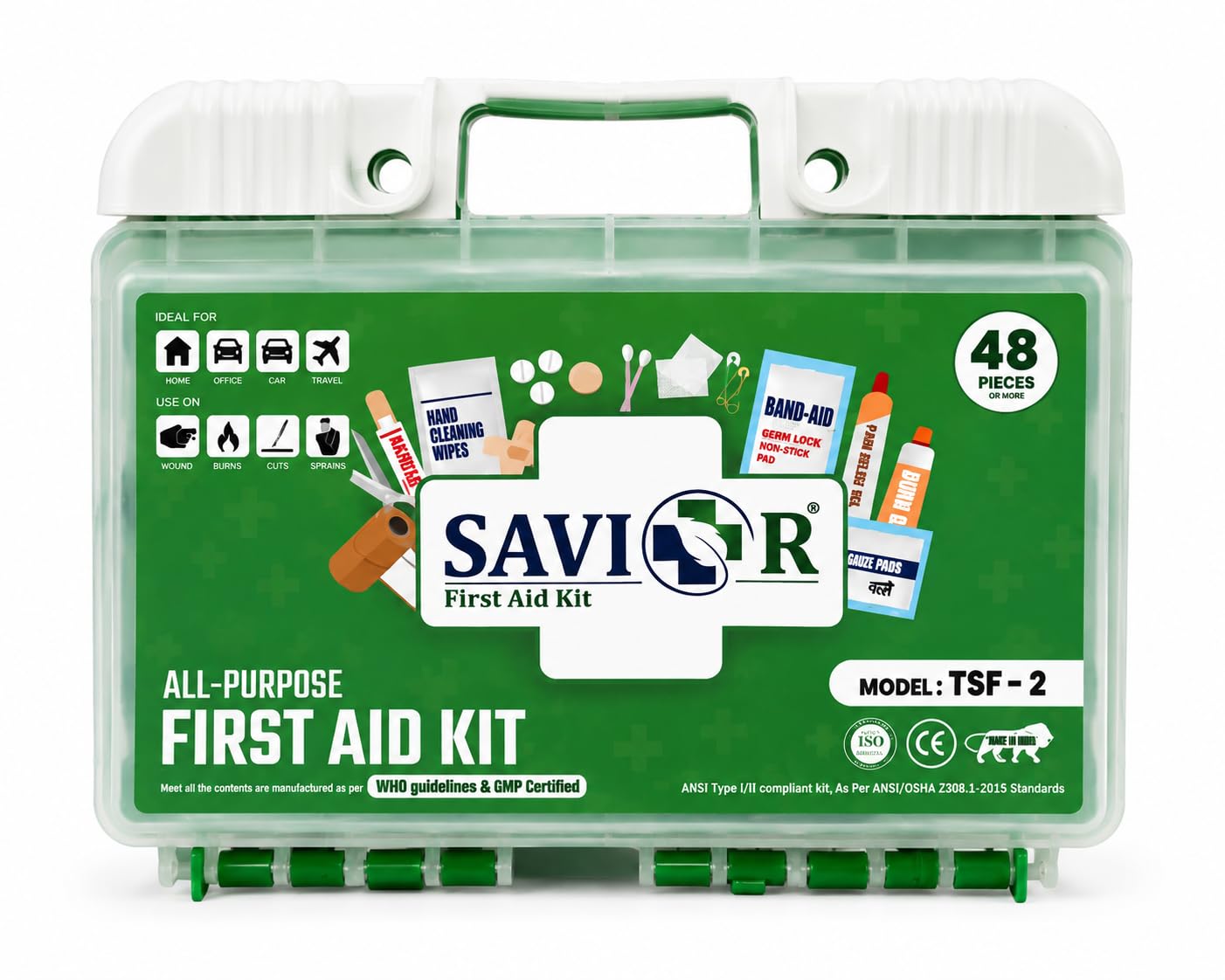 First Aid Kit for Home, Office, Car & Travel | Complete Medical Kit with Bandages, Gauze, Cotton, Antiseptic & Essential First Aid Supplies | Compact Portable Safety Kit (TSF - 2)-image-47